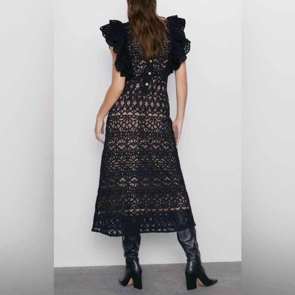 Zara Elegant Black Crochet Maxi Dress - Picture 2 of 16